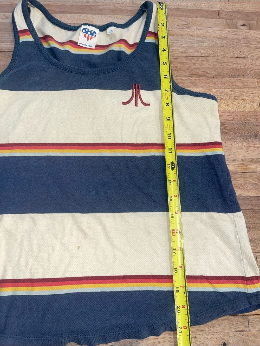 Junk Food Atari Striped Tank Top Size Small | Retro Graphic | Navy Cream - Picture 7 of 9